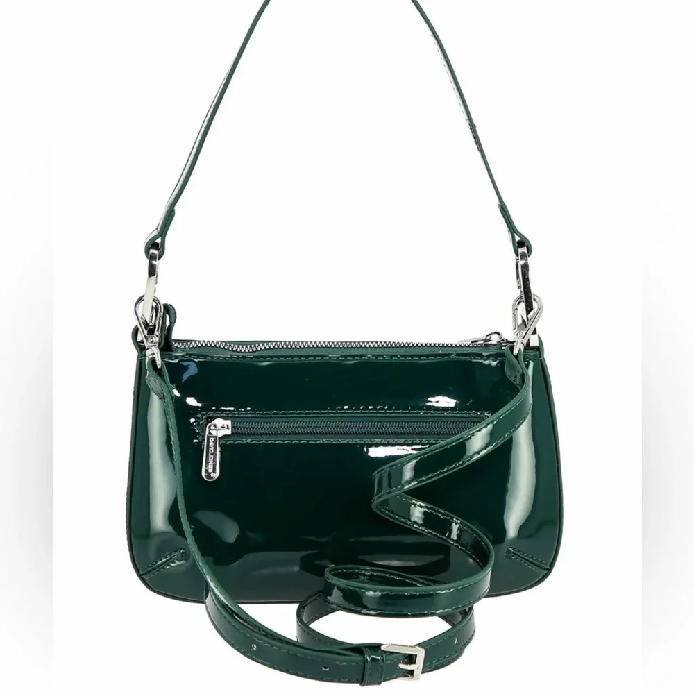 David Jones Green Patent Leather Shoulder Bag Small Baguette Purse NWT - Picture 7 of 9